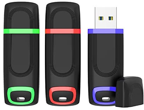 KEXIN 128GB USB Stick 3.0 Speicherstick 3 Stück Set USB Sticks 128GB Speichersticks 3er Pack USB3.0 Flash-Laufwerk mit Cap für PC, Auto, TV (Grün Rot Blau)