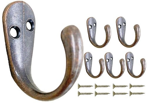 Mokife Gancho Perchero Vintage, 6 Piezas Ganchos Multiusos Resistentes Percheros Individual para Puertas Abrigos Toallas Tazas Llaves Cortinas, Cobre