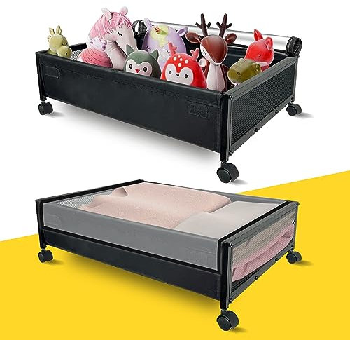 SPECILITE Caja Bajo Cama con Ruedas 2 Piezas, Metálico Almacenaje Bajo Cama, Cajas Almacenaje Ropa con Ruedas y Tapa, Zapatos, Juguetes y Mantas