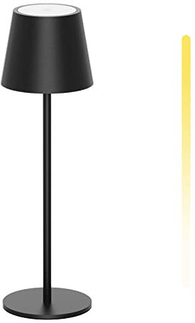 K-Bright LED Dimmbare Akku Tischlampe Kabellose, Wiederaufladbar 3000K/4000K/6000K Drei Farbtemperaturen Tischleuchte mit USB-C, IP54 Wasserdichte, Schwarz