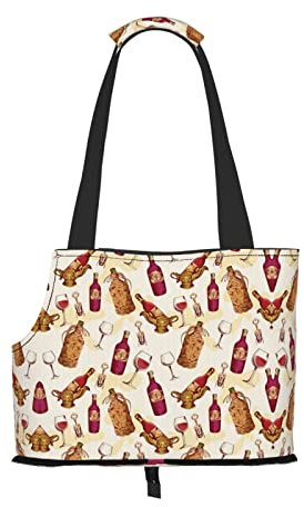 Vintage-Muster mit Glasflasche, Korkenzieher, Landhaus-Restaurant, bedruckt, Hundetragetasche, Katzentragetasche, weich, faltbar, für U-Bahn, Einkaufen, Wandern, Reisen