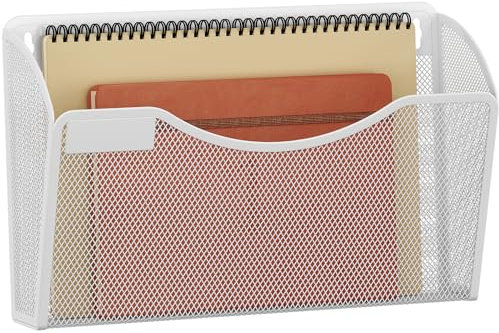 EasyPAG 1 Pochette Paysage Métal Porte Revue Mural Porte Document Suspendu A4 Organisateur de Bureau à Suspendre Banette de Rangement Corbeille a Courrier Murale avec Plaque d'étiquettes,Blanc