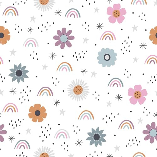 CHIHUT Boho Rainbow Peel and Stick Wallpaper Watercolor Cute Flowers Stars Rainbow Contact Paper Kids Self Adhesive Removable Wallpaper Flowers Wall Decals for Girls Bedroom Cabinets Walls 17.7”x100”