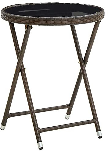 Homgoday Table d'appoint Table basse Table basse Table basse Table de salon Table à thé pour salon bureau Marron 60 cm Poly rotin et verre trempé