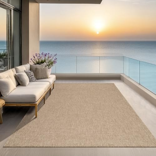 the carpet Kansas Outdoor Teppich – Wetterfester Indoor & Outdoor Teppich im Jute-Look für Balkon, Terrasse, Garten, Wohnzimmer & Esszimmer, pflegeleicht und UV-beständig, ca. 80 x 150 cm