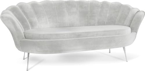 WFL GROUP Samt Muschel Sofa mit Golden oder Silber Metallbeinen - Weicher 3-Sitzer Couch für Wohnzimmer - Elegant Polstersofa Muschelform - Soft Cloud Set - Silber Beinen - Grau