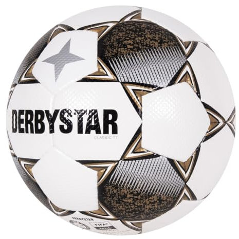 Derbystar Fußball - Classic TT II - Trainings- und Spielball für Fußball - 3D-Diamantstruktur - Strapazierfähiges PU-Material - Hohe Sichtbarkeit - Wit, Gold - Maat TT5