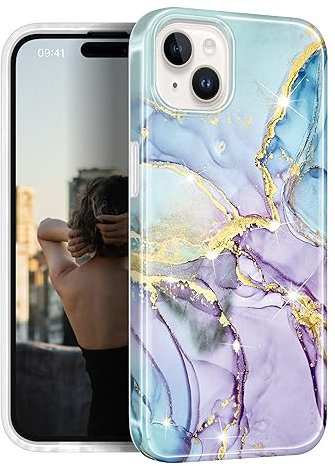 JIAXIUFEN Hülle Kompatibel mit iPhone 13 Handyhülle Handyhülle Weich TPU Silikon Case Cover Bumper Dünn Stoßfest Schutzhülle für iPhone 13 Gold Marmor Glitzer Lila Blau