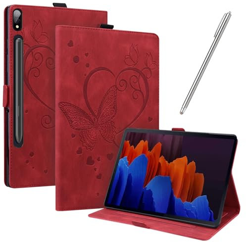 JayModCase Case for Samsung Galaxy Tab S7 FE 12.4 inch 2021 (SM-T730/T733/T736)/Galaxy Tab S7 Plus 2020, PU Leather Flip Stand Protective Cover Auto Sleep/Wake Function Cover (Red)
