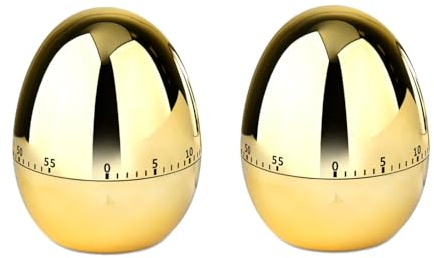 Küchentimer, 2 Stück, Küchentimer, Manuell, Mechanisch, Rotierender Alarm, Ei-Modell, Visueller Timer Zum Kochen, Lernen, Treffen(Gold)