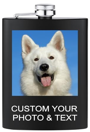 MeMeDIY Flasque en Personnalisé Gravé Flasque en Acier Inoxydable pour lui Cadeaux de Mariage pour Les Garçons d'Honneur Nom Gravé Texte Symbole/Image Optionnel Boîte cadeau 6 à 8 OZ Noir D -1 Set