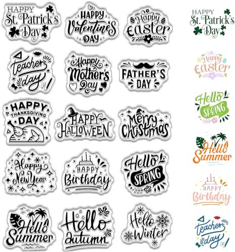 craspire Words Clear Stamps Alles Gute Zum Geburtstag Verschiedene Urlaubswünsche Frohe Weihnachten Wiederverwendbare Retro-Stempelsiegel Aus Transparentem Silikon Für Journaling, Kartenherstellung