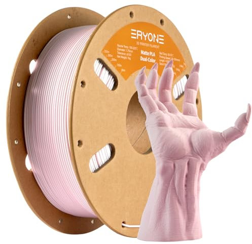 ERYONE Matte PLA 3D Drucker Filament 1.75mm, Dual Matte PLA Filament, Maßgenauigkeit +/- 0.03 mm, 1 kg 1 Spule,Matte Zweifarbig PLA, Rosa & Weiß
