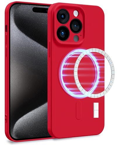MyGadget Funda [ Compatible con MagSafe ] para Apple iPhone 15 Pro en Silicona TPU - Carcasa de Doble Capa - Case Resistente Antigolpes y Anti choques - Ultra Protectora Rojo