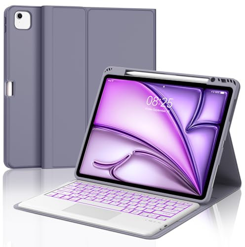 IVEOPPE Tastatur für iPad Air 13 (2025/2024) Con Touchpad, Hülle mit Tastatur für iPad air 13 Zoll M3/M2, Magnetisch Bluetooth Beleuchtung QWERTZ Keyboard für Air 13 2025 M3/2024 M2, Lila