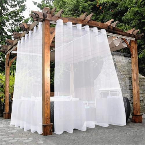 Hiseng Outdoor Vorhang Wasserdicht mit Ösen 2er Set Transparent Outdoorvorhänge Wasserdicht Balkon Vorhang Voile Vorhang für Terrassentür Pergola Pavillon Garten Balkon (132x183cm,Weiß)