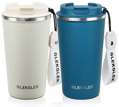 GLEKGLEK 510ml Reise Kaffeebecher mit Deckel 2er-Pack Thermobecher Kaffee to go, Travel Coffee Cup für Damen Herren Reisen