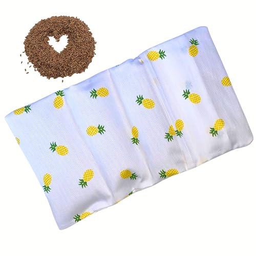 Bouillotte Graines Lin BIO France Déhoussable Grande - Coussin Chauffant - Apaise Soulage - Douleur, Maux Têtes, SPM et Endométriose - Chauffe Vite Micro-Ondes - 30x15cm - Motifs Fruits YAJOI (Ananas)