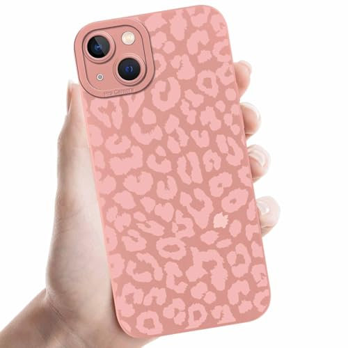 Coalbooliy Coques pour iPhone 13 6,1'', Étui Rose Souple TPU Silicone Aesthetic Modèle Léopard Dessin Durable Fine Housse de Antichoc Camera Protection Cover Cadeau Filles, 07