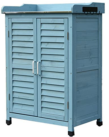 Holzschrank für den Außenbereich, Gartenhaus für Werkzeuge und Kleinteile, blau, 66 x 43 x 95 cm, wetterfest und sonnenfest