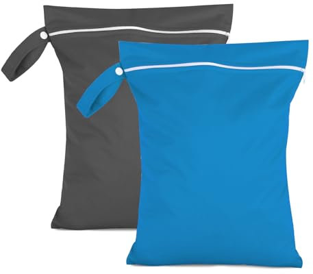 Moorle 2 Stück Nassbeutel 40 x 30 cm, Wasserdichter Wäschesack Schwarz & Blau, Wiederverwendbarer Reise Nasssack mit Reißverschluss, Klein Nasstasche Schwimmen für Badeanzüge, Strandtücher, Windeln