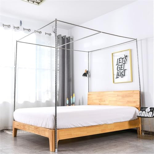 Betthimmel-Halterung aus Edelstahl für Doppelbett, XL-Bett, vertikale Vorhanghalterung mit Ventilator-Querstange, verdickt und langlebig (120 x 200 cm)