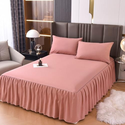 Grewod Betthusse 120x200cm Bettrock Höhe 45 cm, Bambus Betttuch Bohnen Rosa Bettlaken Einfarbig Bettvolant