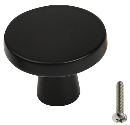 highdecora Round Cabinet Door Knobs and Handles, Single Hole Cupboard Drawer Pulls, Small Knobs with Screws for Wardrobe, Doors, Drawers, Diameter 32mm, Height 25mm, Pack of 6 (Black Brushed)