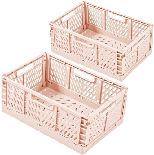 Frepea 2 Stück Aufbewahrungskorb Aufbewahrungsbox Kunststoff Klappboxen Faltbar Stabil Aufbewahrungskiste Klappkorb für Küche/Kinderzimmer/Büro(Rosa)