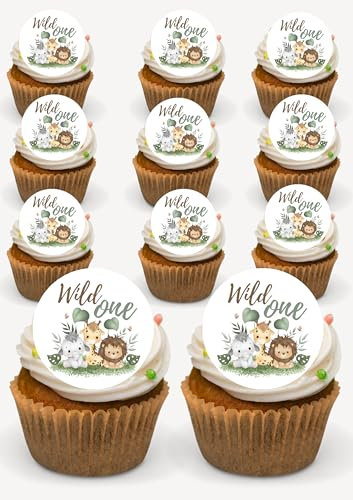 Wild One Cupcake Toppers Jungle Animal One Cupcake Picks 1st Birthday Baby Shower Cake Decorations Jungle Safari Theme Kids Birthday Party Supplies Decorations 24 Pcs per pack Precut