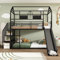 Children's Bunk Bed with Metal Frame Stairs Slide Roof Window and Multifunctional Design 90 x 200 cm Perfect for 2 Kids Play and Sleep in Style