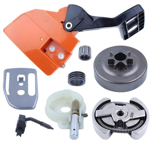 LAVAS Kit de bomba de aceite, tambor de embrague, cubierta de piñón de freno de cadena for motosierra Husqvarna 136, 137, 141 y 142, protector de mango y placa de barra de engranaje helicoidal.