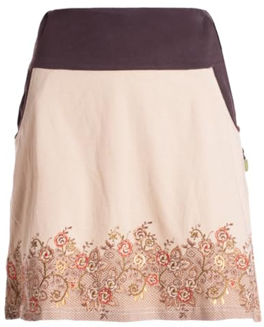Vishes Alternative Bekleidung - Damen Mini-Rock Baumwolle Blumen-Muster extra breiter Bund mit Kordel-Zug und Taschen mit Stickerei beige 42