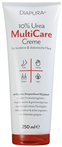 DIAPURA 10% Urea Multicare Creme – Intensivpflege bei trockener & juckender Haut | Mit Glycerin, Dexpanthenol & Jojobaöl | Für Körper, Füße & Hände | Auch für Diabetiker | 250 ml