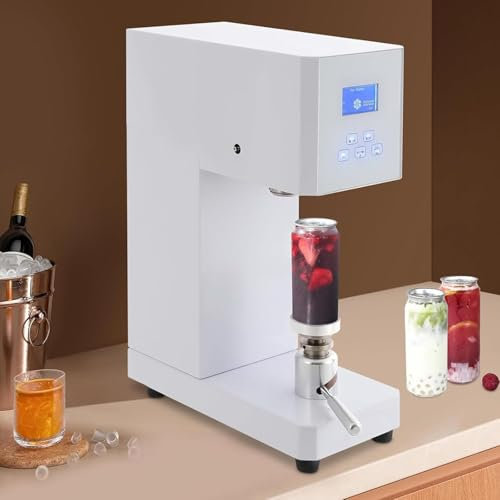 Semi Automatic Can Sealer Machine, 370W Commercial Automatic Cup Sealing Machine, Commercial Soda Can Sealer, Glass Plastic Tin Can Cup Can Sealer with Counter,White