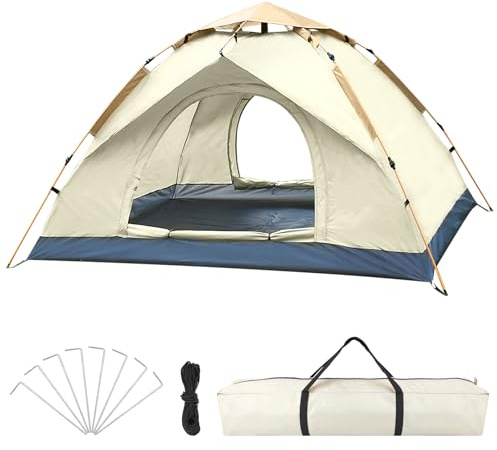 KOMCLUB Camping Zelt Automatisches mit ohne Fenster, UV-Schutz, Perfekt für Strand, Reisen, Wandern, Camping, Jagen, Angeln usw Leichtes Zelt für 2-3 Personen