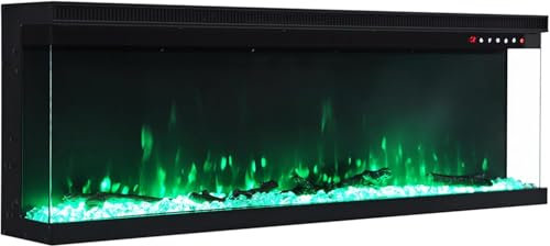 Electric Fire 40/50/60Inch3D Effect Media Wall Fireplace Recessed/Freestanding Electric Fireplace with 9 Colors LED Flame Effect, Touch Remote Control & Overheat Protection (40inch)
