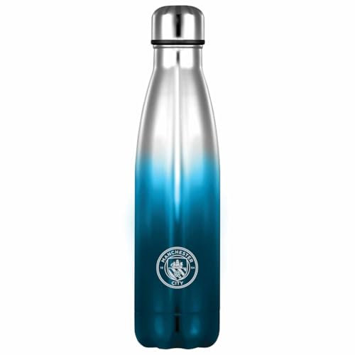 Manchester City FC Water Bottle Stainless Steel Vacuum Flask Metallic Ombre Official Licensed
