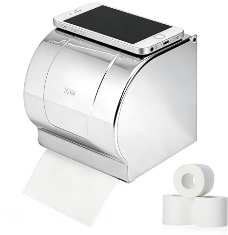Kukyller Stainless Steel Covered Toilet Paper Holder Wall Mount Paper Cover Cat Dog Proof Tissue Holder for Bathroom Tissue Toilet Paper Holders with Cover