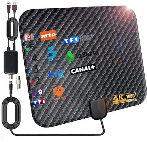 Antenna TV Interna, 36DBI 200 km Antenna DVB-T DVB-T2 con Amplificatore Segnale Support TV Digitale 4K 1080P UHF VHF FM