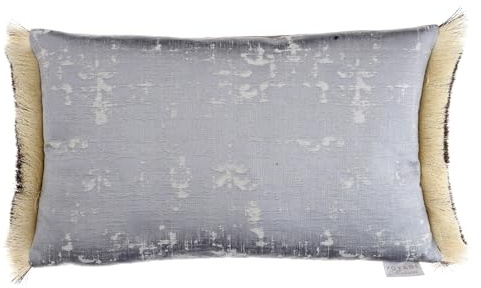 Voyage Maison Orta Feather Filled Cushion – Jacquard Velvet Luxury Fringed Decorative Pillow (Silver - 40x60cm)