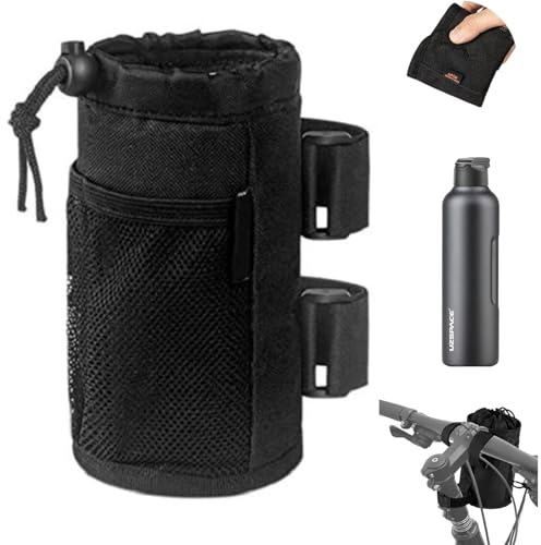 hankousi 1 x Fahrrad-Flaschenhalter, universal, ohne Schrauben, Lenker, Getränketräger mit Netztasche und Ablaufloch für Mountainbike, Rennrad, Klapprad, Rollstuhl