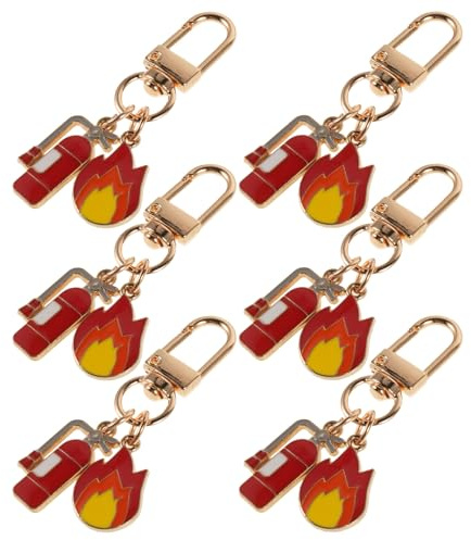 HEALSOPTHY 6 Stück-pack Filigrane Feuerlöscher Schlüsselanhänger aus Legierung Leicht und Multifunktional als Taschenverzierung oder Auto Schlüsselanhänger im Feuerwehr Design