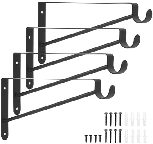 Regalhalterung, 4 Stk. Regal und Stangenhalterungen, Schwerlastwinkel, wandmontierte Regalstützen, Wandwinkel Haken, Wandmontage Regal Stangenhalterungen, mit Schrauben