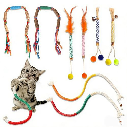 Uyubao Juguetes para gatos, 8 piezas de cuerdas masticables para gatos y palos de Silvervine para gatos con hierba gatera natural y Silvervine, juguetes seguros de limpieza dental con hierba gatera