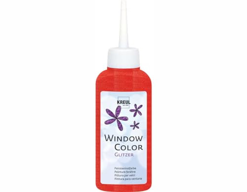 Kreul 42725 - Window Color glitzernde Fenstermalfarbe auf Wasserbasis, für glatte Oberflächen wie Glas, Spiegel und Fliesen, 80 ml Malflasche, glitzer rot