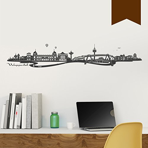 WANDKINGS Wandtattoo Skyline Wuppertal (mit Sehenswürdigkeiten und Wahrzeichen der Stadt) 150 x 26 cm braun - erhältlich in 33 Farben
