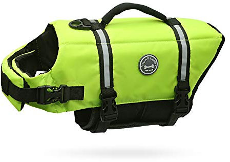 VIVAGLORY Rip Stop Schwimmweste Hund, Hundeschwimmweste, Schwimmhilfe & Auftrieb, Rettungsweste Hund für Bootfahren, S, Neon-Gelb