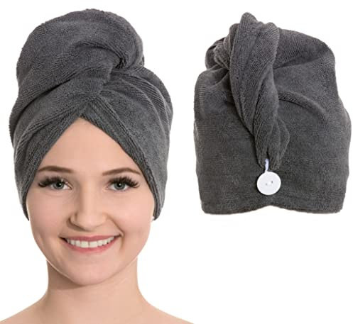 ZOLLNER 2er Set Haarturban - weiches Haarhandtuch mit Knopfverschluss - schnelltrocknend - waschbar bis 60°C - Mikrofaser
