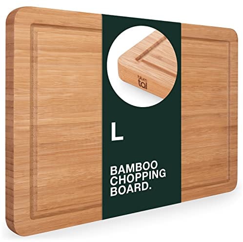 Blumtal Schneidebrett Holz aus 100% Bambus L - 2cm dickes Holzbrett antibakteriell - massives Schneidbrett mit Saftrille - Holzschneidebrett 38x25x2cm - Alternative zu Schneidebrett Kunststoff